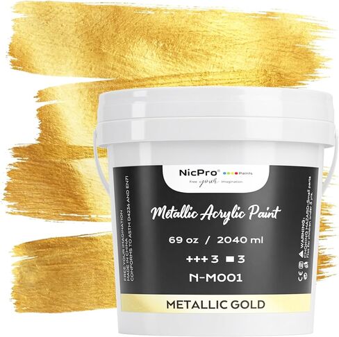Nicpro Acrylic Paint Metallic Gold, 33.8oz/1000ml Large Gold Leaf Paint, Non Toxic, Non Fading for Art Painting, Handcrafts, Ideal for Multi-surface, Canvas, Wood, Clay, Fabric, Metal, Furniture in Saudi Arabia