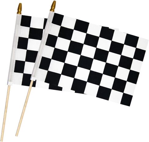 4 PCS 8 × 12 بوصة ، العلم المتقلب ، علم السباق بالأبيض والأسود على عصا الخشب - عصا يدوية مع قمة الرمح الآمنة للأطفال ، زخرفة حفلة للأطفال in Kuwait