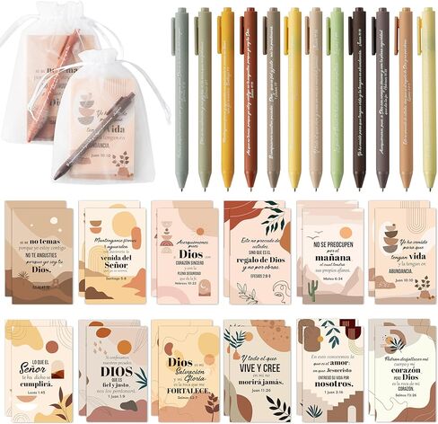 ANGOLIO 72Pcs Boho Spanish Gifts Bulk Include 24 Bible Verses Notebooks 24 Scripture Ballpoint Pens 24 White Organza Bags for Christian Party Gift Spread God's Word for Sunday School Church Visitor in Kuwait