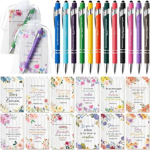 ANGOLIO 72Pcs Boho Spanish Gifts Bulk Include 24 Bible Verses Notebooks 24 Scripture Ballpoint Pens 24 White Organza Bags for Christian Party Gift Spread God's Word for Sunday School Church Visitor in Saudi Arabia