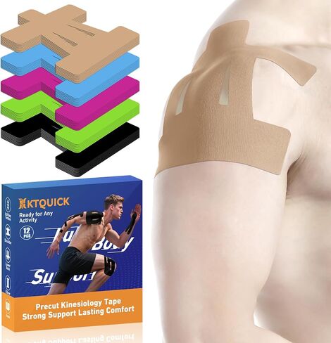 شريط علم الحركة لسبق الكتف ، شريط الكتف 12 قطعة لتخفيف الألم ، Ktquick الأصلي القطن مقاوم للماء وتنفس ، تعزيز شريط الرياضة مرنة لدعم الألم والرياضات العضلية ، الأسود in Kuwait