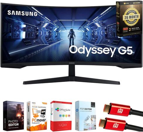 SAMSUNG 34" ViewFinity S65TC Ultra-WQHD 100Hz AMD FreeSync HDR10 Curved Monitor Bundle with Tech Smart USA Elite Suite 18 Standard Editing Software Bundle + 2 Year CPS Enhanced Protection Pack in Kuwait