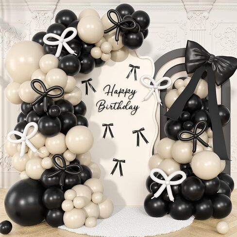 Black White Balloon Arch Kit,Sand White Black Bow Balloon Garland with Black and White Long Balloons for Birthday Baby Shower Anniversary Wedding Party Decorations in Kuwait