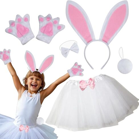 Kirei Sui Kids Costume Bunny Animal Ears Headband Bowtie Tail Tutu Paws Set in Kuwait