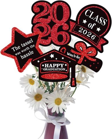 25 PCS فئة حمراء وسوداء من 2025 تهانينا مركزية الجدول مركزية تهنئة العصي المركزية التخرج لزخارف حفل التخرج in Kuwait