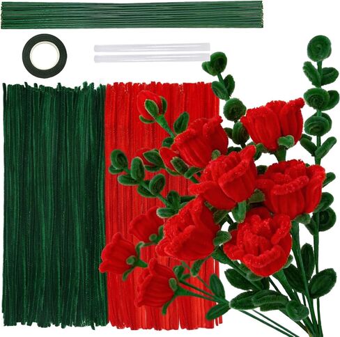 TOAOB 200pcs Pipe Cleaners Craft Supplies DIY Rose Bouquets Making Kit Red Chenille Stems Artificial Flowers Craft Kit for DIY Art and Crafts Party Wedding Home Decorations in Saudi Arabia
