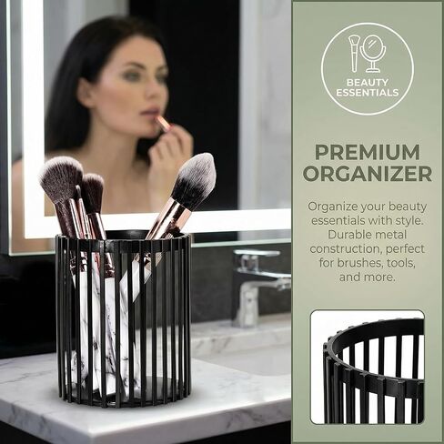 Black Pen Holder for Desk, Metal Pen Caddy Pencil Cup, Cute Makeup Brushes Cup, Desktop Makeup Brush Holder, Metal Desk Organizers and Accessories, Office Accessories Aesthetic in Kuwait