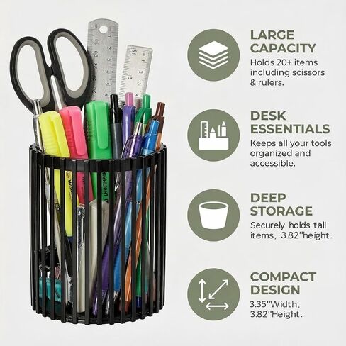 Black Pen Holder for Desk, Metal Pen Caddy Pencil Cup, Cute Makeup Brushes Cup, Desktop Makeup Brush Holder, Metal Desk Organizers and Accessories, Office Accessories Aesthetic in Kuwait