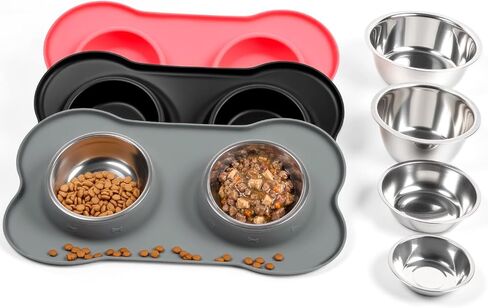 Conlun Dog Bowls with Silicone Mat, No Spill Stainless Set, XS, Black in Saudi Arabia
