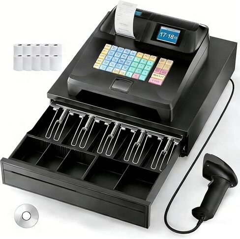 PYY Cash Register for Small Businesses - Electronic Commercial Caja Registradora para Negocio with Lock Cash Drawer Box, 48 Keys, 8 Digital Dual Display for Supermarket Restaurant in Saudi Arabia