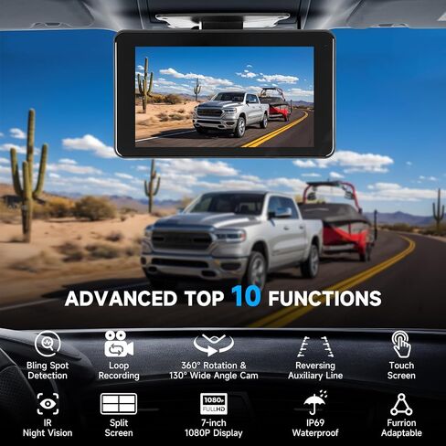 Back Up Camera for Truck & RV – Wireless Backup Camera for Trailer with 7″ 1080P HD Monitor – IP67 Waterproof Reverse Camera with BSD & Night Vision for Camper, Vehicle Backup, Car, Van and SUV in Kuwait