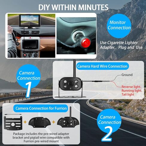 Back Up Camera for Truck & RV – Wireless Backup Camera for Trailer with 7″ 1080P HD Monitor – IP67 Waterproof Reverse Camera with BSD & Night Vision for Camper, Vehicle Backup, Car, Van and SUV in Kuwait