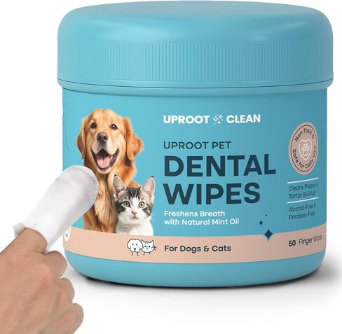 Uproot Clean Pet Dental Finger Wipes for Dogs & Cats (50ct.): Easy & Effective Cat and Dog Teeth Cleaning Wipes - Dog Dental Tissues for Plaque, Tartar, & Bad Breath - Safe, Rinse-Free, Disposable in Kuwait