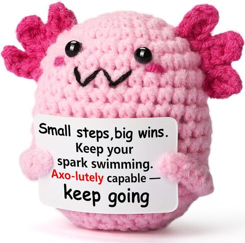 Positive Crochet Axolotl, Mini Handmade Emotional Support Plush for Kids Teens Friends, Best for Birthday Christmas, Stocking Stuffers Gift, Valentines, Mother's Day, Easter in Saudi Arabia