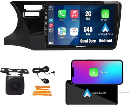 Kunfine Car CarPlay Android Auto Navigation Stereo GPS Radio Reverse Camera Display 9" IPS Touchscreen Headunit Tablet Pad Media Player for Honda City 2014-2017（LHD）, if Applicable Quad Core 2G+32G in Saudi Arabia