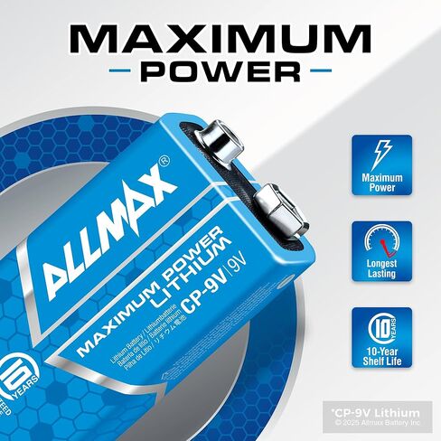 Allmax 9V Lithium Batteries (4 Count) – Longest Lasting, Leakproof, 10-Year Shelf Life, Ultimate Performance – Perfect for Smoke Detectors (9 Volt) in Kuwait
