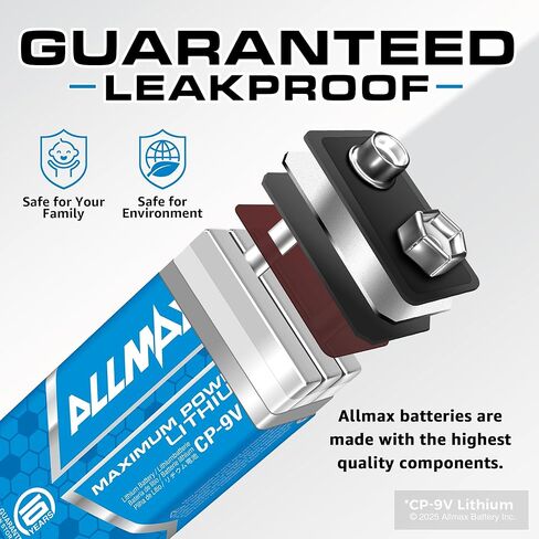 Allmax 9V Lithium Batteries (4 Count) – Longest Lasting, Leakproof, 10-Year Shelf Life, Ultimate Performance – Perfect for Smoke Detectors (9 Volt) in Kuwait