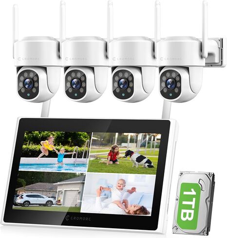 Expandable 10 Channel Wireless Security Camera System with 10.1" Monitor, AI Human Detection, Spotlight,Siren Alarm, 2-Way Audio,4Pcs 5MP Camera,Home Business Surveillance,1TB HDD in Saudi Arabia