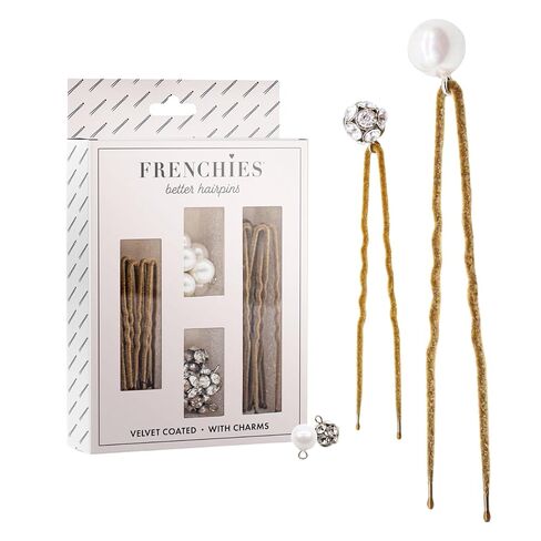 Frenchies French Twist Hair Pin, Velvet Coated Extra Soft French Hair Pins for Women, Wedding, Updo Extensions, or Wig, 6 Pearls + 6 Crystals, 20 Count (10 Lrg, 10 Sm), Blond in Kuwait