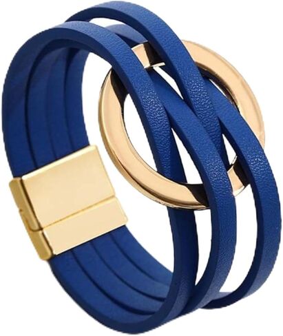 Fuqimanman2020 دائرة سحر الجلود التفاف سوار اليدوية الجلود أساور مطوية بوهو الطبقات الكفة الأساور للنساء الفتيات في سن المراهقة in Kuwait