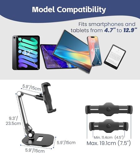 Tablet Kiosk - Universal Tablet Locking Stand for 4.9" - 12.9" Devices, 360° Rotating Anti-Theft Security Stand for iPad, iPad Air, Samsung, Height Adjustable Foldable Table Top (White) in Kuwait