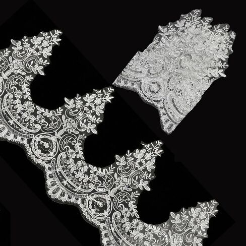 3 Yards 9 Inches Width Silver Beaded Lace Trim, Sequin Flower Embroidery Lace Ribbon, Sequins Lace Mesh Trim, Lace Edging for Sewing Craft Supplies Fabric Bridal Wedding in Kuwait