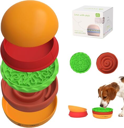 5-in-1 Cat Bowls Set, 6.1 inch Cute Colorful Hamburger-Shaped Cat Food Bowl Stackable for Easy Storage and Travel, Dog Bowls for Food and Water, Pet Bowls Suitable for Cats & Small Dogs (Orange in Kuwait
