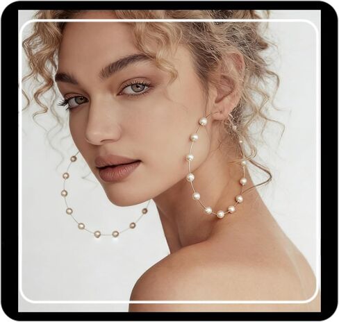 RELOVET Jumbo Huge Hoops Large Pearls Thin Gold Silver Dangle Lightweight Fashion Chic Jewelry Gift for Women in Kuwait