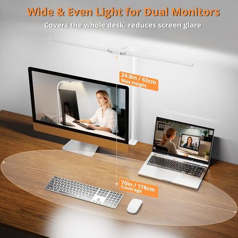 Desk Lamp with Clamp, with 5V 2A Adapter, LED Desk Lamp with Dual Head, 50 Light Modes, Computer Monitor Flexible Gooseneck Lamp, Eye Protection Desk Lamps for Study, Office, Crafts, Draw(White) in Kuwait