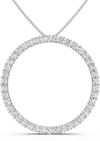 بومبي 3 ذهب أبيض أو أصفر عيار 14 قيراط 1 قيراط T.W. قلادة دائرية من الألماس الطبيعي على شكل دائرة مع قلادة بسلسلة من الذهب عيار 18 بوصة عيار 14 قيراط للسيدات in Kuwait