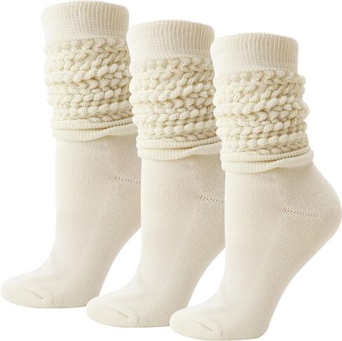 DRESHOW 3 Pairs Women Slouch Socks Extra Long High Thigh Cotton Knit Socks Soft Scrunch Socks Thick Long Knee High Boot Sock in Kuwait