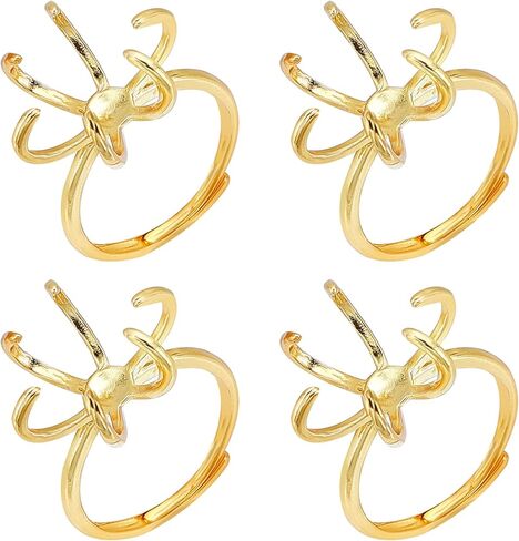 nbeads 4 pcs حلقة مخلب فارغة ، قواعد حلقة نحاسية قابلة للتعديل 16.5 مم مكونات حلقة الإصبع 6 إعدادات حلقة الشق in Kuwait