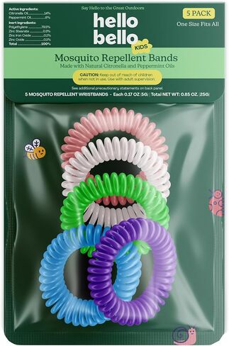 Hello Bello Kids Mosquito Repellent Bracelets, Made with Natural Citronella and Peppermint Oils, 5ct Bag in Kuwait