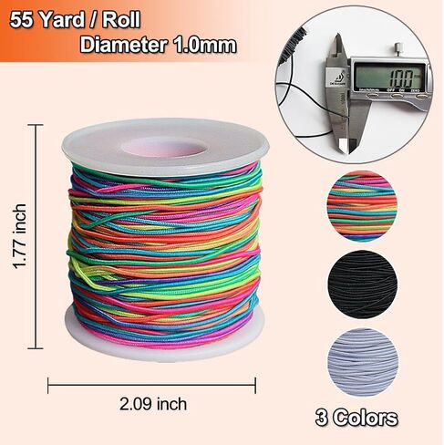 Ewparts Elastic String for Bracelets 1mm Elastic Cord for Jewelry Making Elastic String for Pony Beads Stretchy Beading String for Bracelet 3 Roll Black+Rainbow+White Elastic String for Bracelet in Kuwait