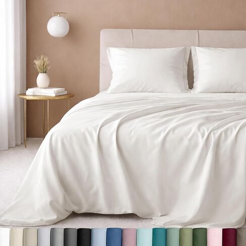 California Design Den Queen Sheet Set - Luxury 600 Thread Count Sateen, 100% Cotton Deep Pocket Queen Sheets with All Around Elastic, Hotel Quality Bedding Set - White in Saudi Arabia