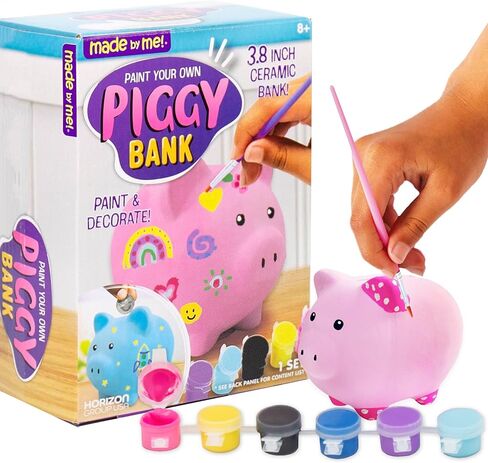 Made By Me Paint Your Own Piggy Bank, Includes Ceramic Piggy Bank, 6 Acrylic Paints, Paintbrush, Kids Ceramics to Paint, Small Piggy Bank For Kids, Cute Coin Bank, Paintable Piggy Bank in Kuwait
