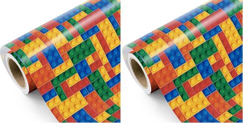 WRAPAHOLIC Bricks Wrapping Paper Roll - Mini Roll - 17 Inch x 16.5 Feet - Building Blocks Wrapping Paper Perfect for Boys Girls, Birthday, Baby Shower in Kuwait