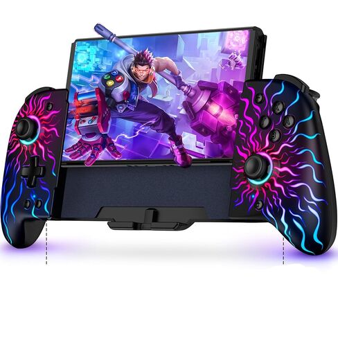 وحدة تحكم عصا التحكم Hall Effect لجهاز Nintendo Switch/OLED، لوحة تحكم لاسلكية محمولة من قطعة واحدة - ماكرو، ضوء RGB قابل للتعديل، قبضة مريحة، توربو، نمط اللهب in Kuwait
