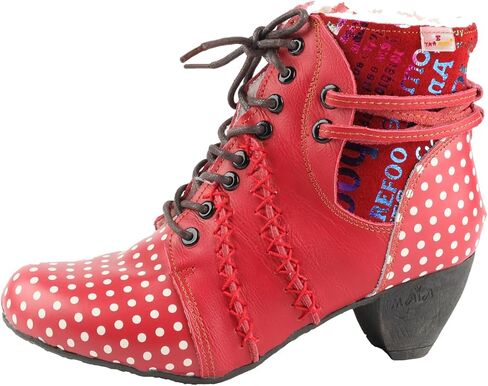 TMA EYES Women's Leather Ankle Boots with Low heel Polka dot pattern and Faux Fur Lining in Kuwait
