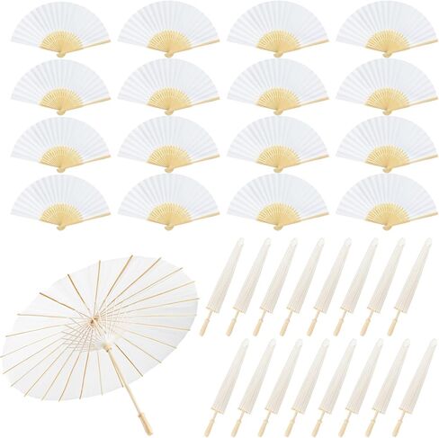 MOTOTO 8 Pack 33 Inch White Paper Umbrellas 8 Inch Foldable Handheld Fans, Oiled Chinese Japanese Paper Parasols Bulk White Parasols Umbrellas for DIY Painting, Wedding, Bridal Party, Ceiling Decor in Saudi Arabia