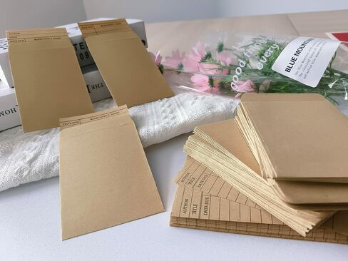 Library Card Pocket with Envelopes 80 Pack Self Adhesive Book Checkout out Cards - Due Date Note Cards Vintage Library Card Reading List Bookmark Card for Book Checkouts, Classroom Supplies (Brown) in Kuwait