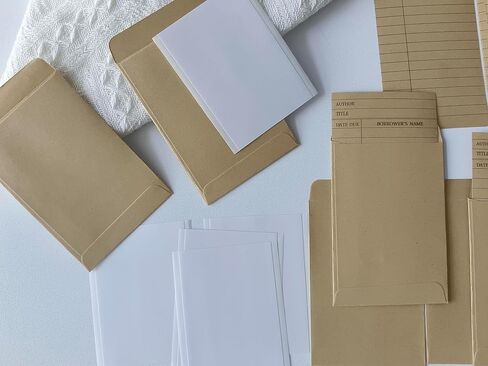 Library Card Pocket with Envelopes 80 Pack Self Adhesive Book Checkout out Cards - Due Date Note Cards Vintage Library Card Reading List Bookmark Card for Book Checkouts, Classroom Supplies (Brown) in Kuwait