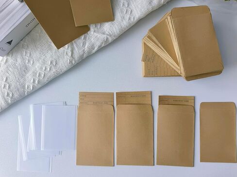 Library Card Pocket with Envelopes 80 Pack Self Adhesive Book Checkout out Cards - Due Date Note Cards Vintage Library Card Reading List Bookmark Card for Book Checkouts, Classroom Supplies (Brown) in Kuwait