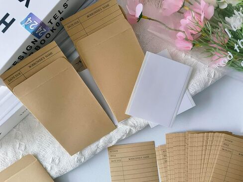 Library Card Pocket with Envelopes 80 Pack Self Adhesive Book Checkout out Cards - Due Date Note Cards Vintage Library Card Reading List Bookmark Card for Book Checkouts, Classroom Supplies (Brown) in Kuwait