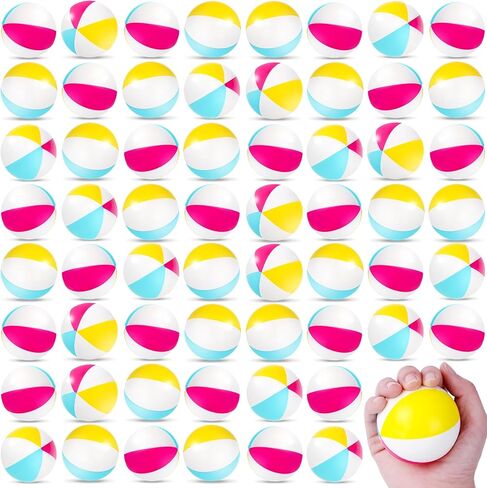 96 PCS Beach Leach Calls Bulk 2 "Mini Relief Lough Ball Pu Foam Squeezy Balls Summer Swimming Pool Game Toy Rainbow Beach Ball for Hawaiian Beach Birthday Party Form in Kuwait