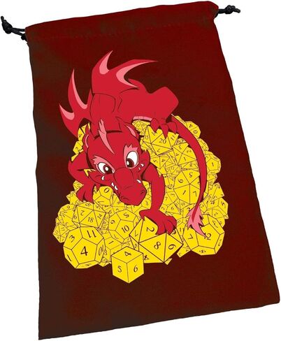 Dice Dragon Dice Bag | Large Drawstring Bag 6" x 9" | Printed Fabric | Holds Over 100 Dice | Two Meeple Dice | RPG Bag | Roleplaying Game Bag | Tabletop Adventure Game Bag | from Steve Jackson Games Red in Saudi Arabia