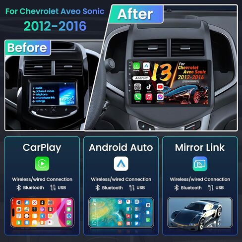 سيارة راديو ستيريو للسيارة لـ Chevy Aveo Sonic 2012-2016: 9 بوصات 1280 * 800p شاشة اللمسات اللاسلكية/Android Auto 5g WiFi GPS Navigation Bluetooth SWC DSP FM/RDS in Kuwait