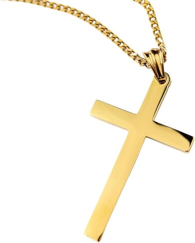 24K Gold Cross Necklace for Men Pendant Solid Plated Clasp Women, Thin for Charms Miami Cuban Link Diamond Cut in Kuwait