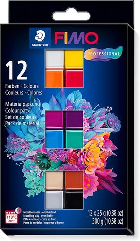 STAEDTLER 8043 C12-1 FIMO Professional Oven-Hardening Polymer Modelling Clay - Assorted Colours (Pack of 12 x 25g Blocks) in Kuwait