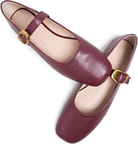 TN TANGNEST Ballet Flats for Women Soft Leather Flats Comfortable Square Toe Mary Jane Flats Beige 41(8.5) 2 in Kuwait
